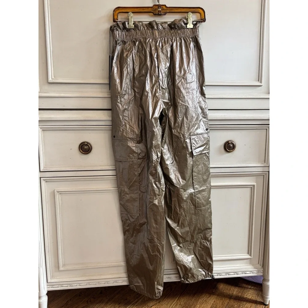 Carbon‎ 38 Metallic Swishy Cargo Nylon Jogger Pants NWT Athleisure Small Pockets